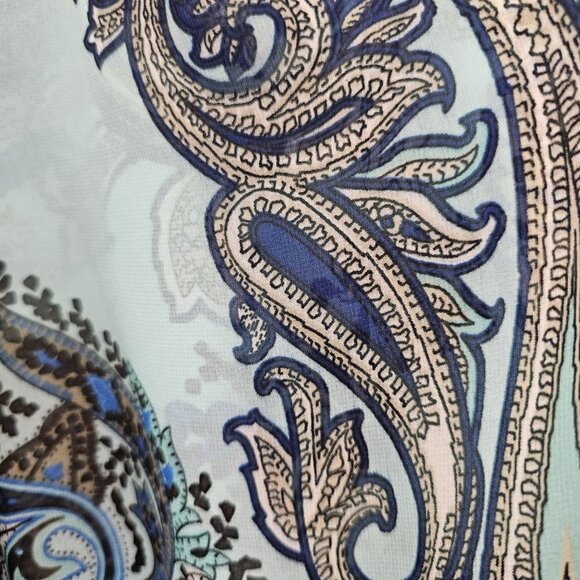 Wallis Blue, Beige, Brown, Off-white ColoredPaisley Sheer Blouse Size L - Picture 6 of 10